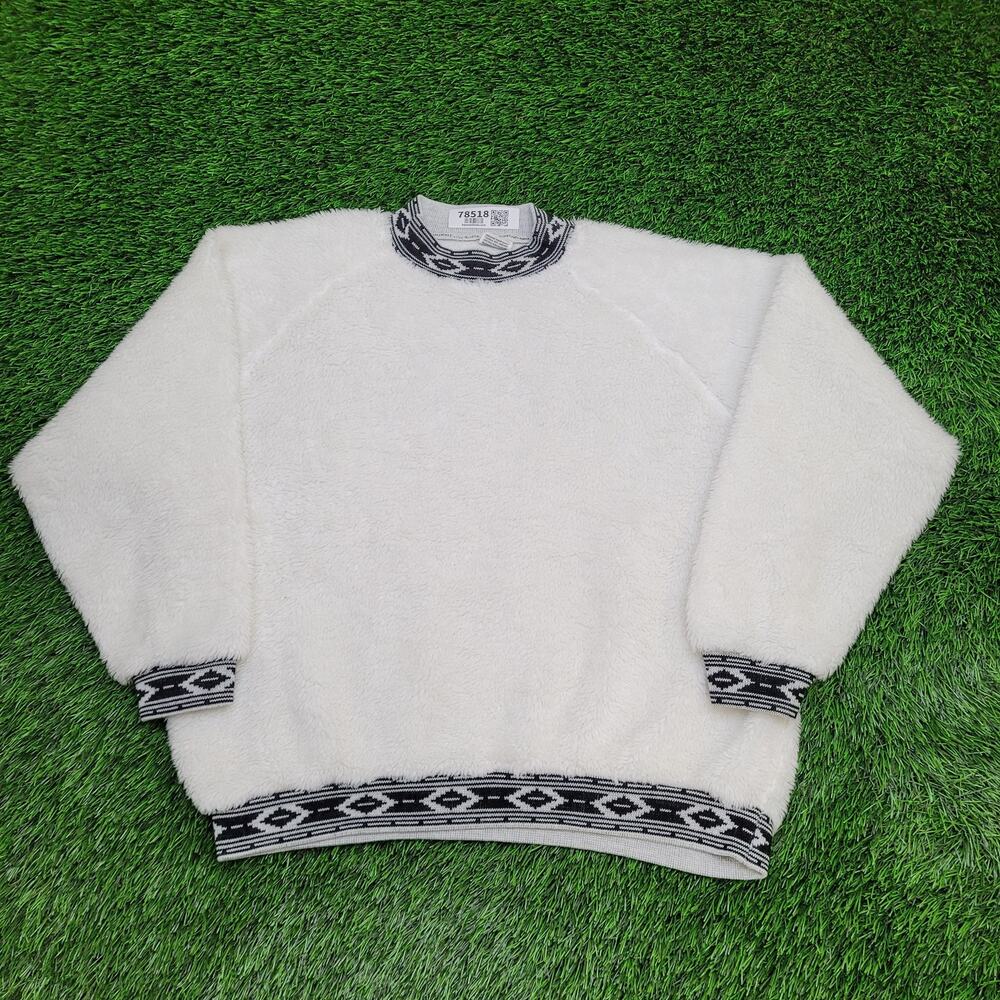 Vintage Parrinello Tribal Fuzzy Sweatshirt Womens XL 24x23 Raglan Boxy Baggy